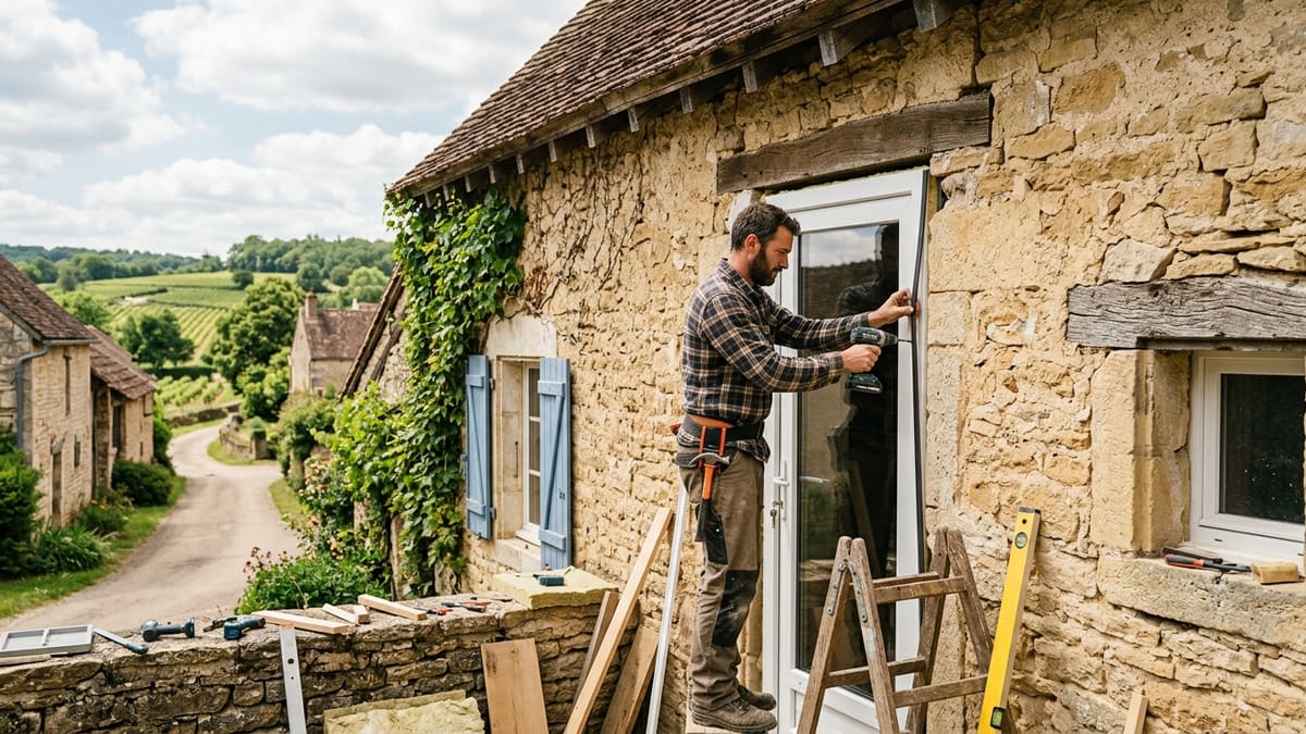 Travaux de rénovation avec installation de porte de service isolante en France