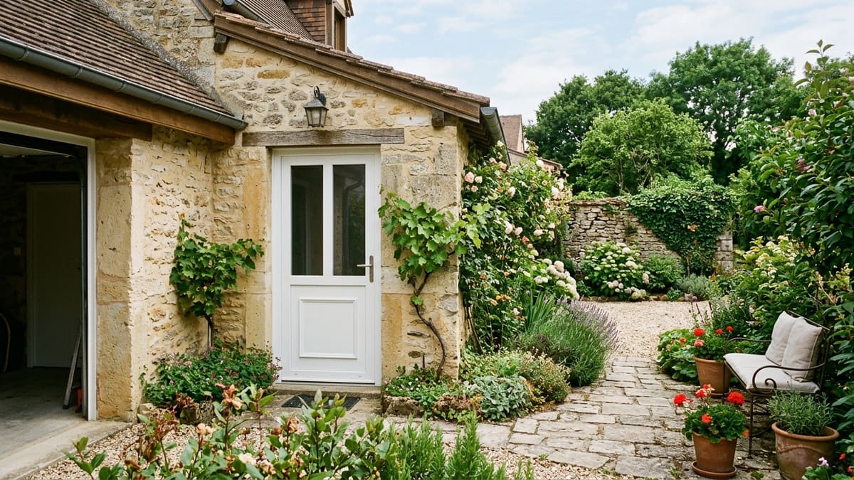 ALT FR — Illustration d'une porte de service en PVC sur une maison en France